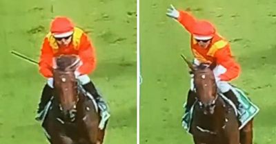 Jockey pays tribute to Shane Warne with bowling impersonation as he wins with icon's horse