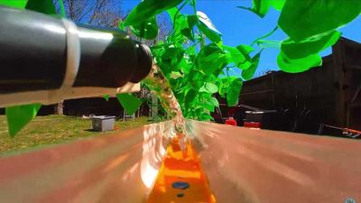 Ride On Wild Hot Wheels Track Featuring Waterslides And A Leaf Blower