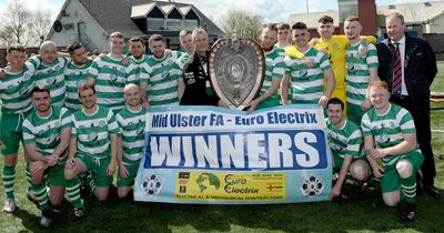 Cleary Celtic celebrating after claiming Mid-Ulster Shield success