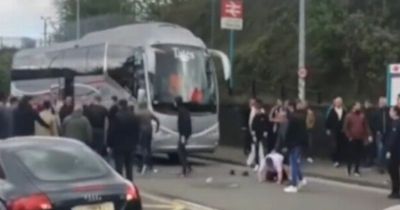 Football fans fight on busy street as violent incident leaves ‘blood everywhere’