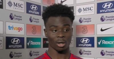 Bukayo Saka claims he "had to go down" as he's quizzed on winning Arsenal penalty