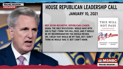 Tape shows McCarthy said he would urge Trump to resign over Jan. 6 riot