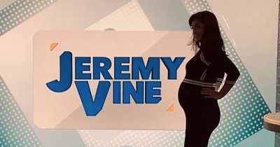 Storm Huntley shows off growing baby bump on set of the Jeremy Vine Show