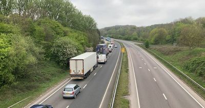A38 near M1 closed 'for several hours' due to serious crash and fire