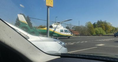 Great North Air Ambulance Service helicopter in Aldi car park in Gateshead after medical incident