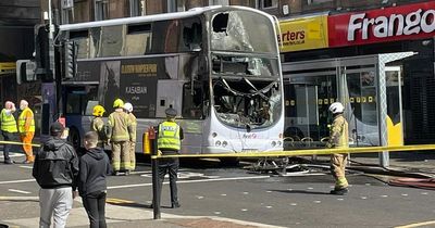 Man, 54, taken to hospital after Glasgow bus bursts into flames