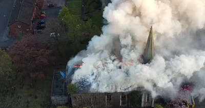 Huge fire at Scots church as smoke engulfs building in aerial footage