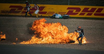 Riders forced to flee for safety as bike goes up in fireball after horror Moto2 crash
