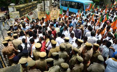 BJP cadre stage protest in Coimbatore over removal of Modi’s photograph in panchayat office