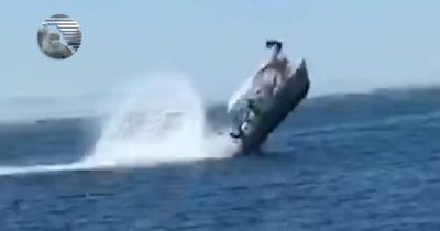 Terrifying moment packed boat goes flying after it smashes into humpback whale
