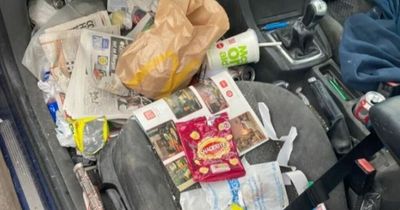 Inside UK’s messiest car covered with empty McDonald’s, Greggs and Fosters cans