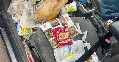 Inside 'UK's messiest car' littered with McDonalds, Greggs and Fosters cans