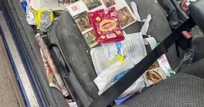 Police share 'UK's messiest car' with mountain of Greggs and McDonald's wrappers