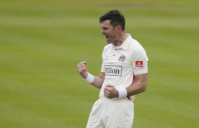 James Anderson celebrates England return with trio of wickets for Lancashire