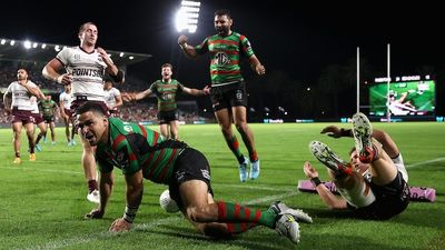 South Sydney Rabbitohs beat Manly Sea Eagles 40-22 after Karl Lawton is sent off for dangerous throw