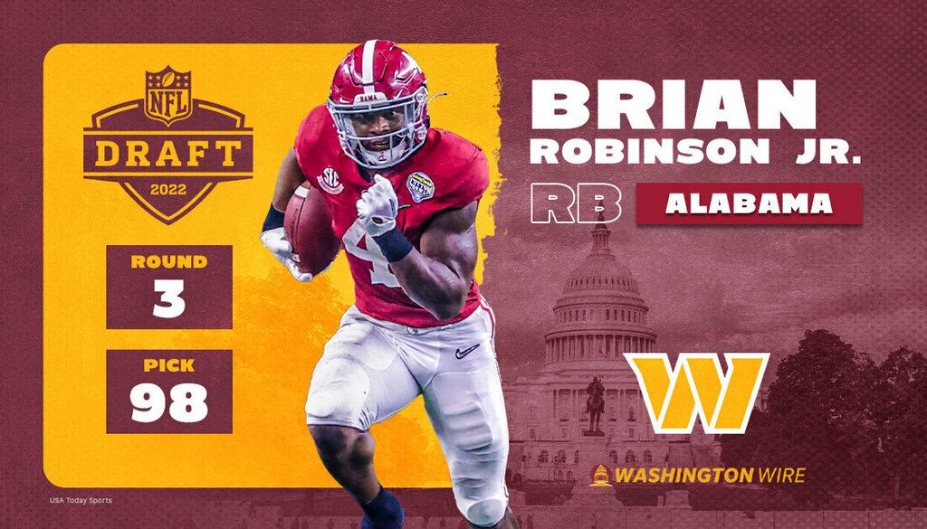 Commanders select Alabama RB Brian Robinson Jr. No. 98…