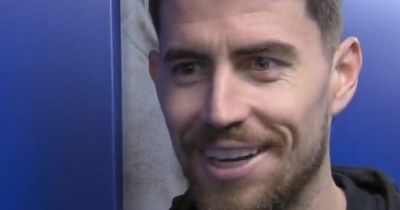 Jorginho reacts to fireworks being let off outside hotel before Everton against Chelsea