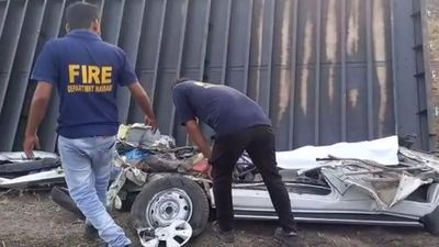 Gujarat: 5 killed as multi-axle truck carrying container overturns on car