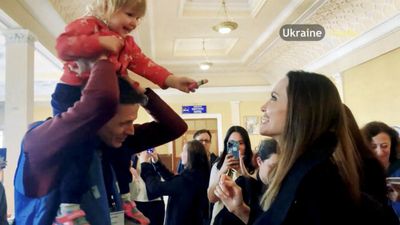 Hollywood actress Jolie visits Lviv, trip interrupted by sirens