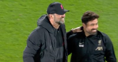 Jurgen Klopp re-emerged on pitch at full-time to produce Liverpool party piece