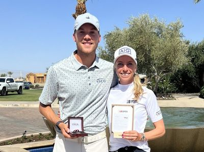 Sophia Popov caddies for boyfriend, Maximilian Mehles, as he earns medalist honors at U.S. Open qualifying