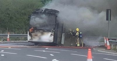 M4 slip road near to stay closed overnight after National Express coach goes up in flames