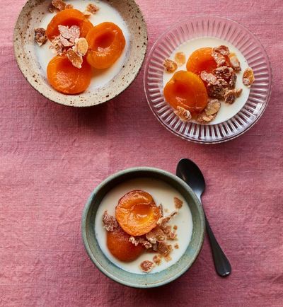 Ravneet Gill’s recipe for poached apricots with almond cream