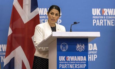 Activists disrupt Priti Patel speech in protest against Rwanda refugee plan