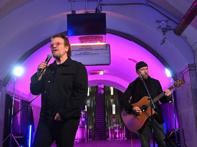 Ukraine: U2’s Bono and the Edge perform gig in Kyiv bomb shelter