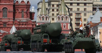Russian troops parade new tanks and deadly missiles in display 300 miles from Ukraine