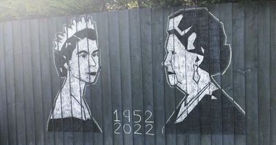 Queen Platinum Jubilee then and now artwork appears in Cotgrave