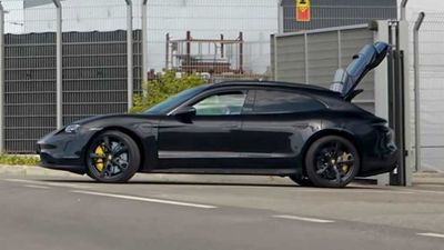 Porsche Taycan Spied With The Tailgate Open At Lamborghini Factory