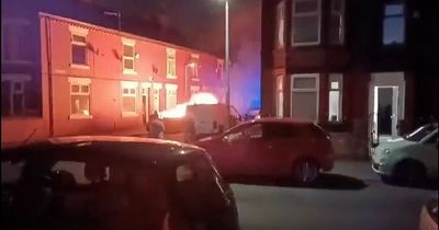 Moment fire raged on Salford street caught on camera