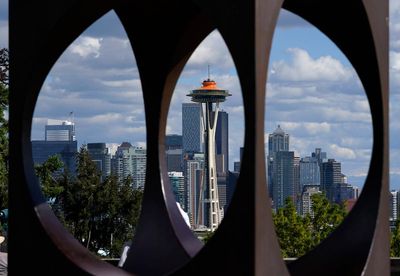 Seattle's Space Needle painted original gold for anniversary