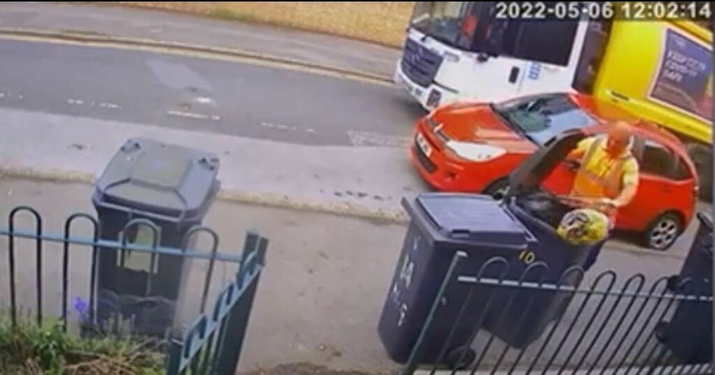 Bin man caught on CCTV throwing rubbish out of bin and…