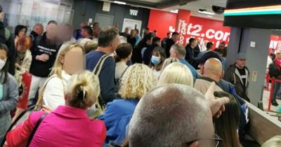 Another day of 'chaos' at Leeds Bradford Airport as passengers stuck in snaking queues leading 'out of the door'