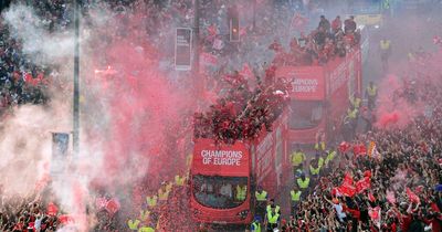 Huge screen showing Liverpool FC Champions League final at M&S Bank Arena