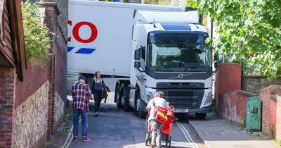 Tesco lorry gets stuck and causes traffic chaos