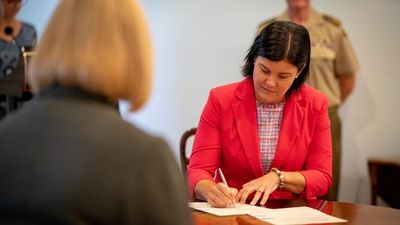 Natasha Fyles sworn in as Northern Territory Chief Minister, replacing Michael Gunner