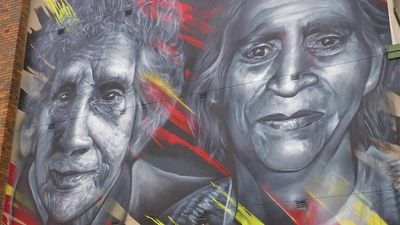 Matt Adnate immortalises two remarkable Yorta Yorta elders as part of Shepparton mural project