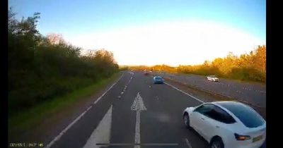 Reckless Edinburgh Tesla driver captured cutting across HGV onto bypass slip road