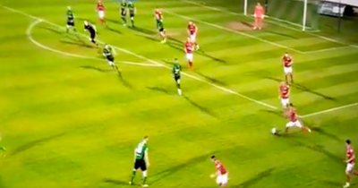 Larne striker Ronan Hale scores wonder goal from edge of own penalty box