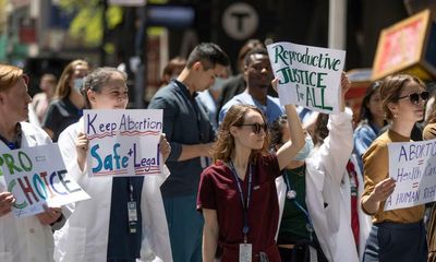 Pro-choice demonstrators rally across the US over expected reversal of Roe v Wade – as it happened