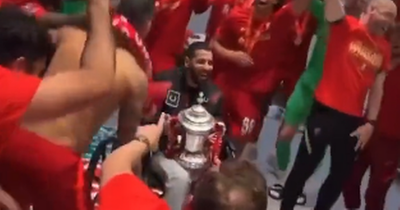 Mohamed Salah welcomes special guest to Liverpool dressing room after Chelsea FA Cup final win