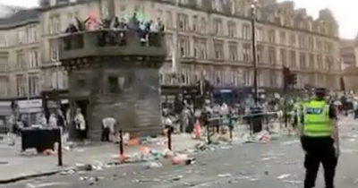 Glasgow video shows mountains of rubbish and broken glass left behind after Celtic fans' title party