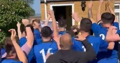 Football team turn up at tearful founder's house to celebrate moments after game he was too poorly to attend
