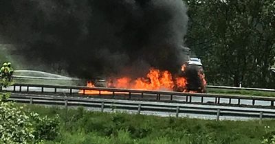 Lorry engulfed in flames on M74 as crews battle 'terrifying' blaze