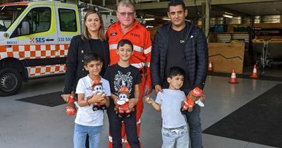 Watch AJ reunite with his SES rescuer Bluey