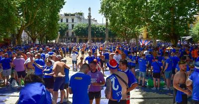 Thousands of Rangers fans gather in sun-soaked Seville plaza ahead of planned march to stadium