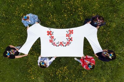 Ukrainian marking Vyshyvanka Day with giant shirt